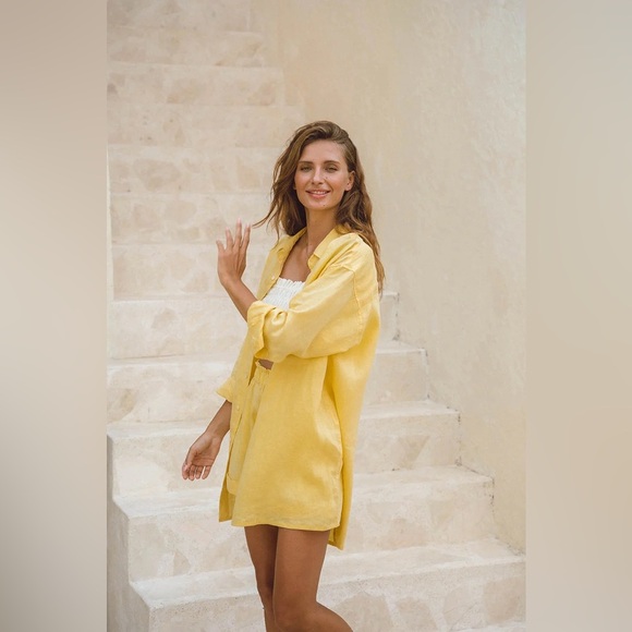 ROVE SUMMER Shirt Dress - lemon linen size small - Picture 15 of 16